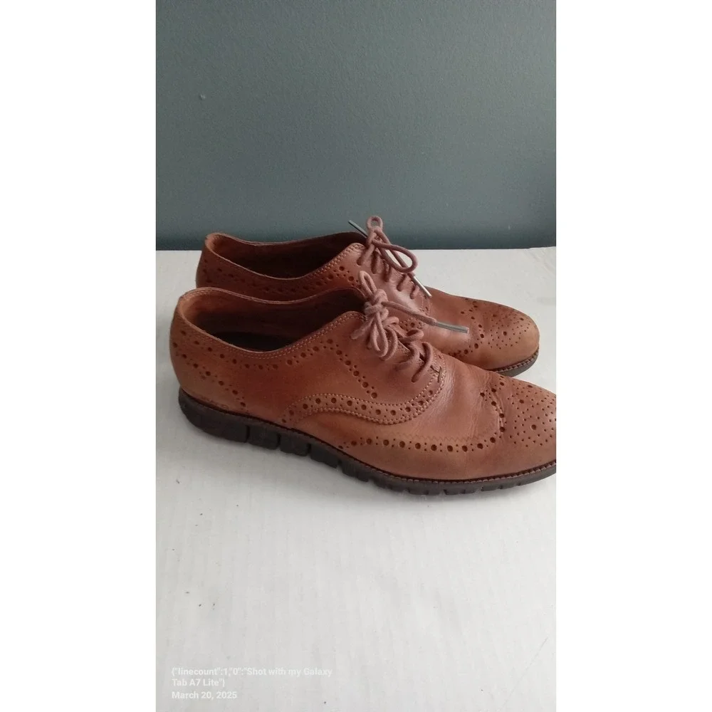 Zelli‎ Brown Leather Wingtip Oxford Dress Shoes Lace Up Brogue